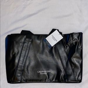 Calvin Klein Black Faux Leather Tote Bag